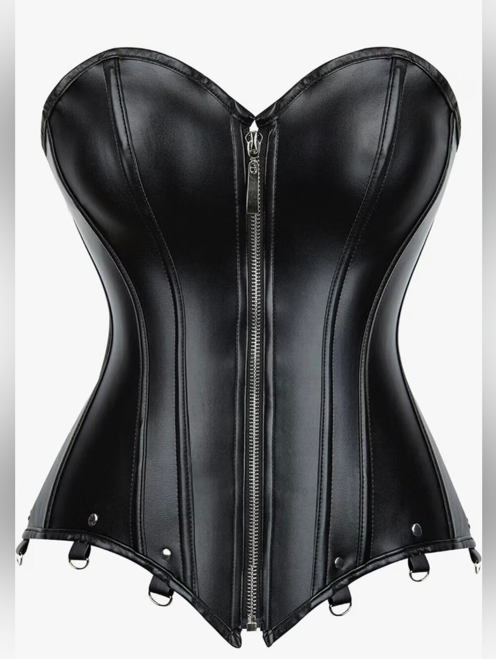 Steampunk Pu Leather Bustier Rock Gothic Bone Zip Front Corset Top
